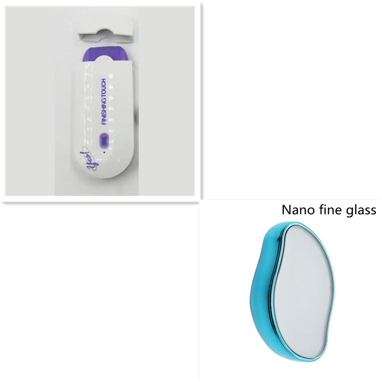Electric hair removal shaver with blue nano fine glass lens attachment