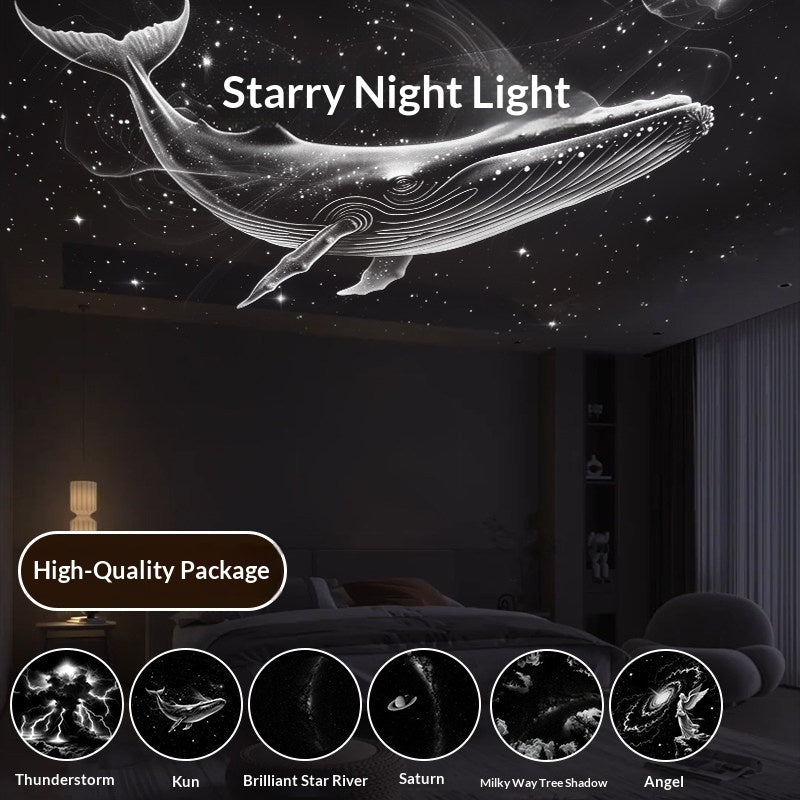 Star night light projection with bedside lamp and room setup