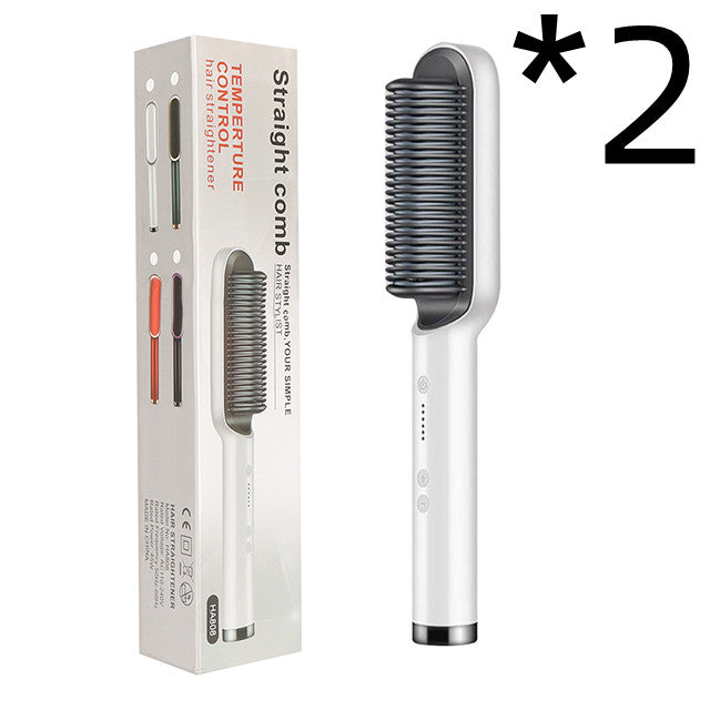 White electric hot comb hair straightener with ribbed heating head and retail box