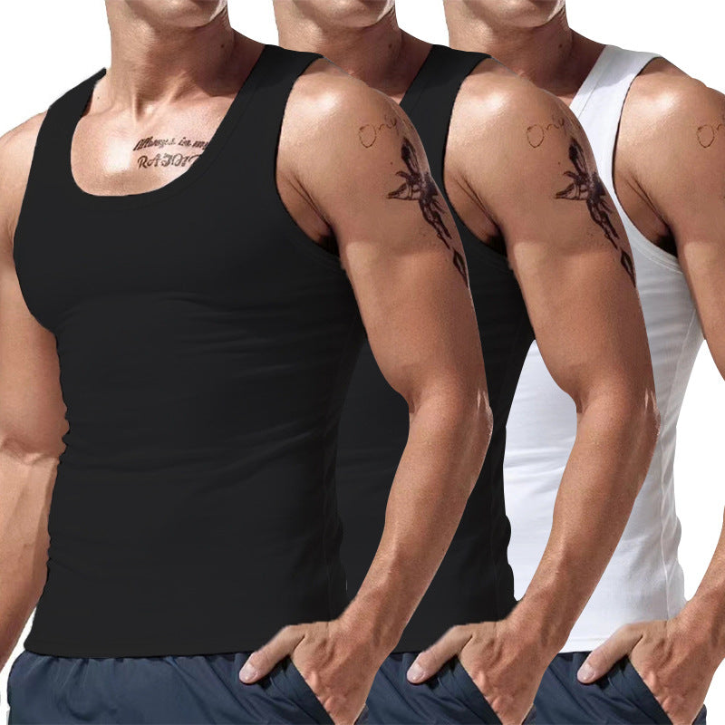 Men's three-pack sleeveless tank tops with crew neck in black and white
